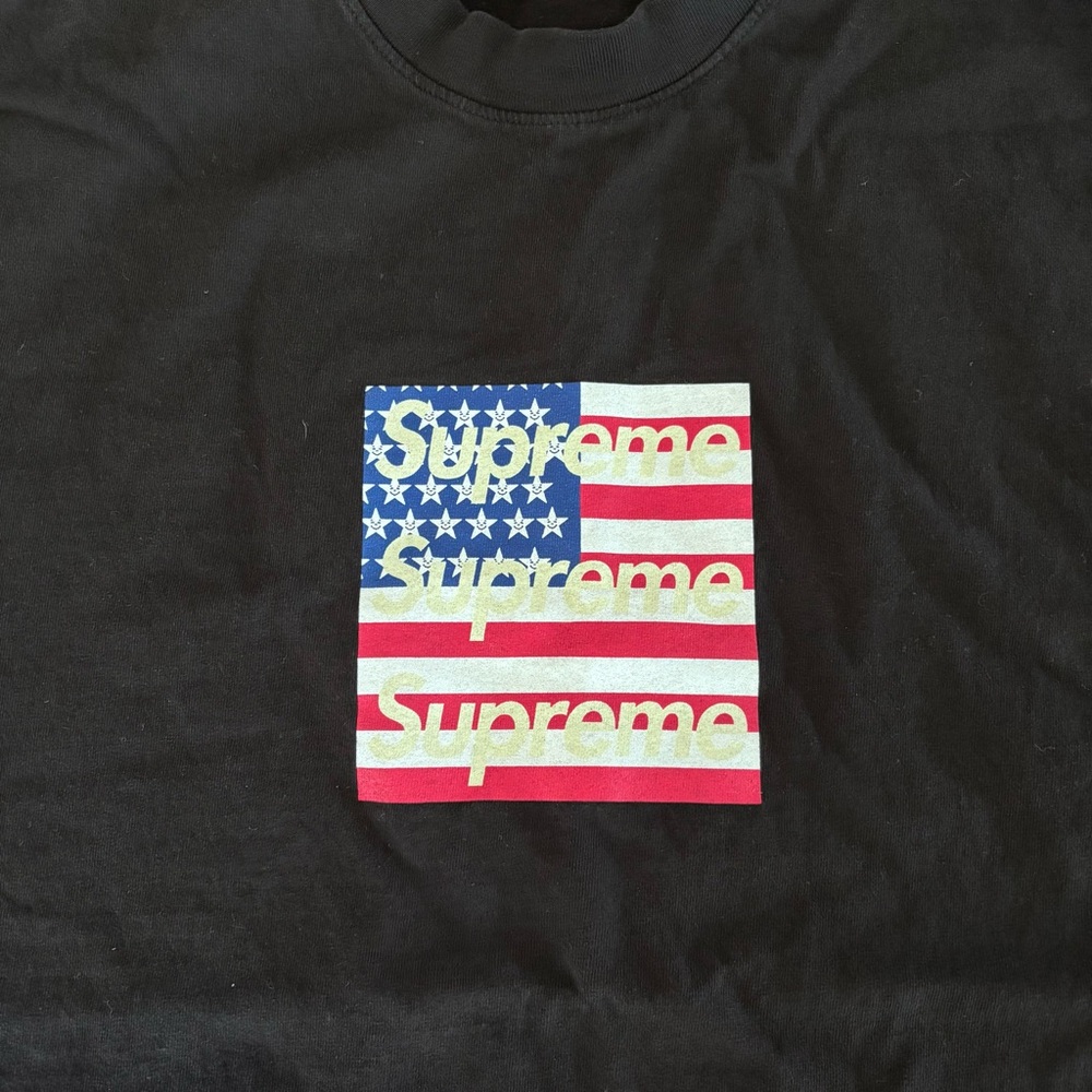 Rare Black Supreme x AssPizza Flag Graphic T-Shirt 2023 M EUC - Picture 3 of 4